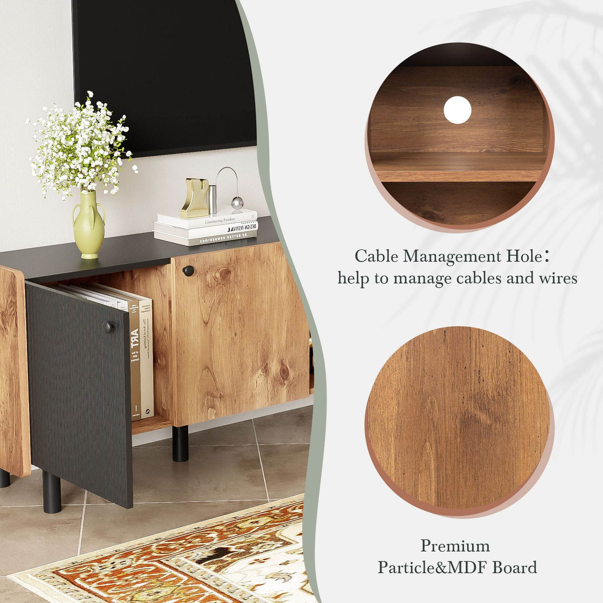 Mid Century Modern TV Stand With Storage Cabinets - Sleep Galleria