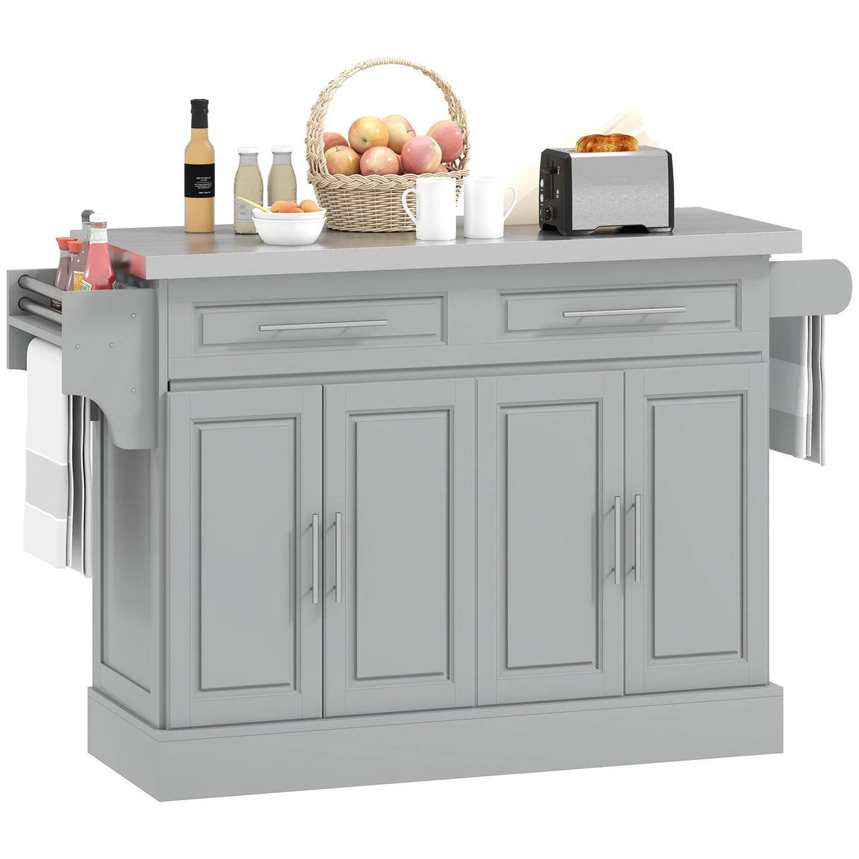 Rolling Kitchen Island Cart With Drawers Spice Knife Rack - Omega Lifestyles