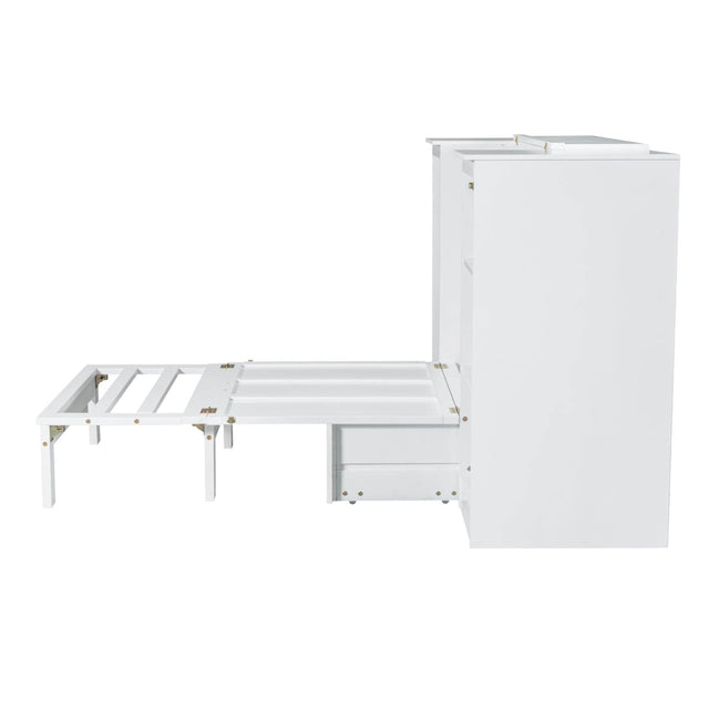 Twin Wood Murphy Bed With Wardrobe And Shelves - Omega Lifestyles