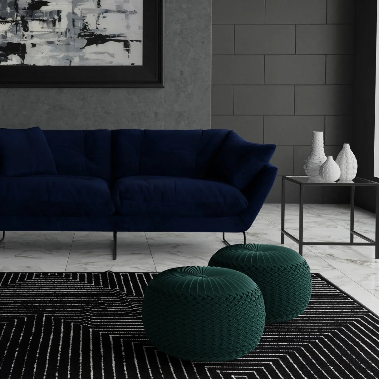 Teal Velvet Round Pouf With Button Tufted Top - Omega Lifestyles