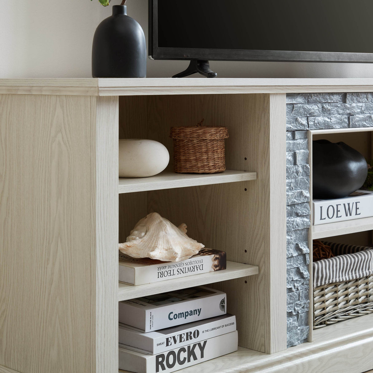 White MDF Large TV Stand With Storage Cabinet - Sleep Galleria