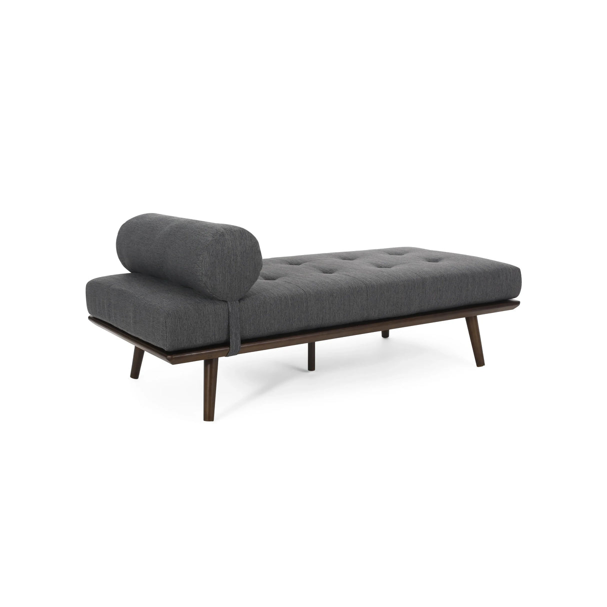Mid-Century Button-Tufted Charcoal Fabric Chaise Lounge - Omega Lifestyles