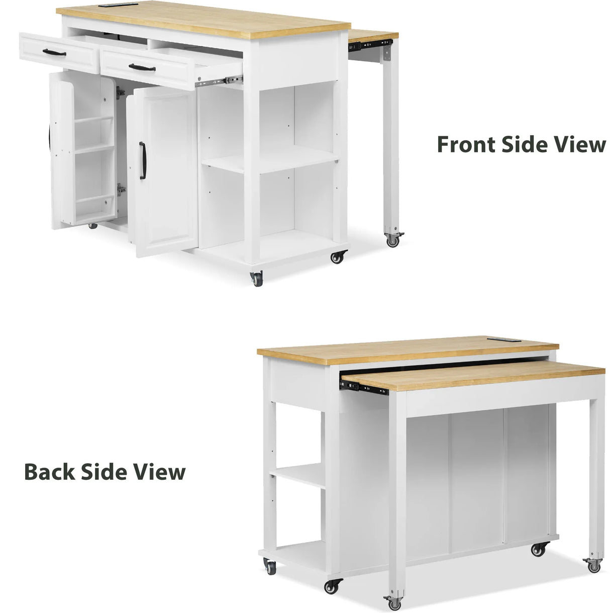 47-Inch Extendable Rubber Wood Veneer Kitchen Island - Omega Lifestyles