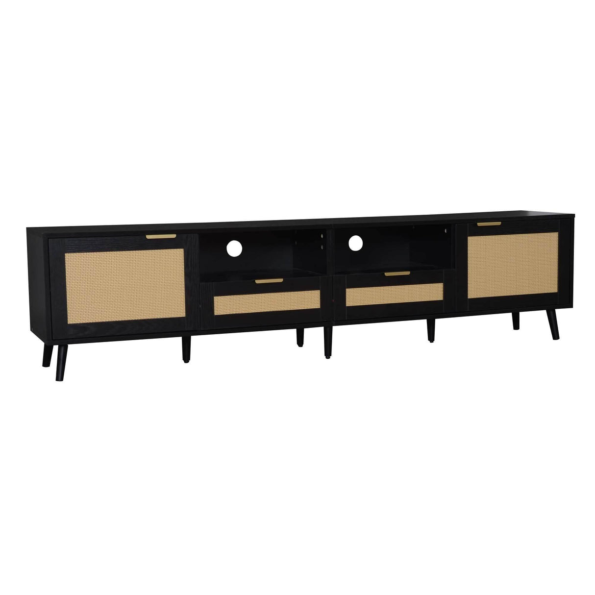 Modern Rattan TV Stand With Storage Cabinet - Sleep Galleria