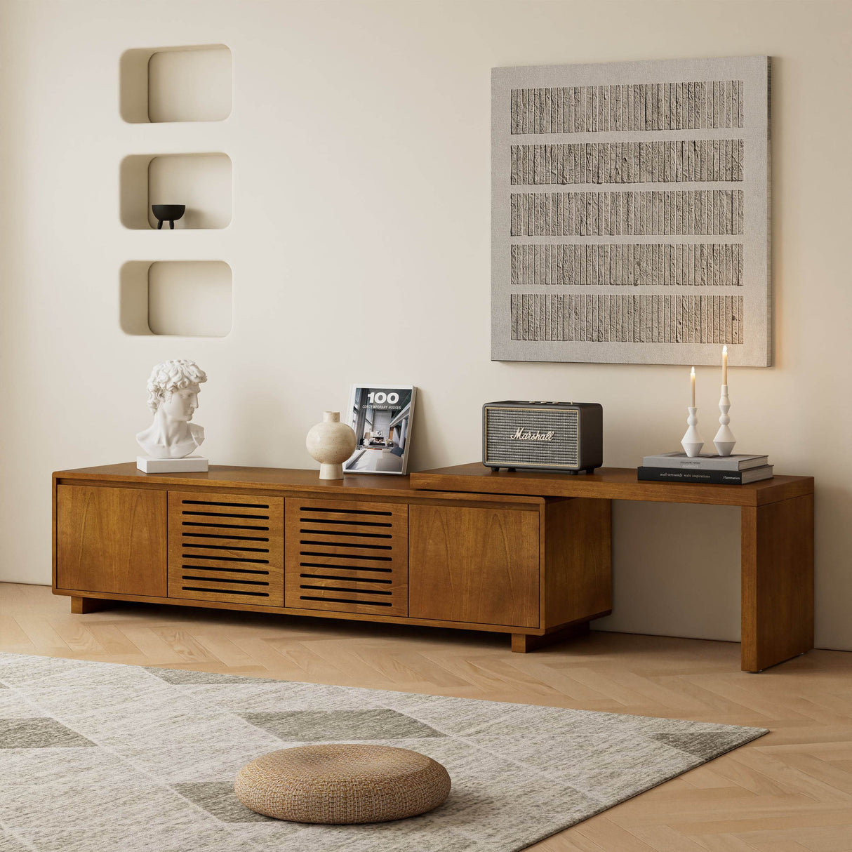 Mid-Century Modern Extendable TV Stand With Storage - Sleep Galleria