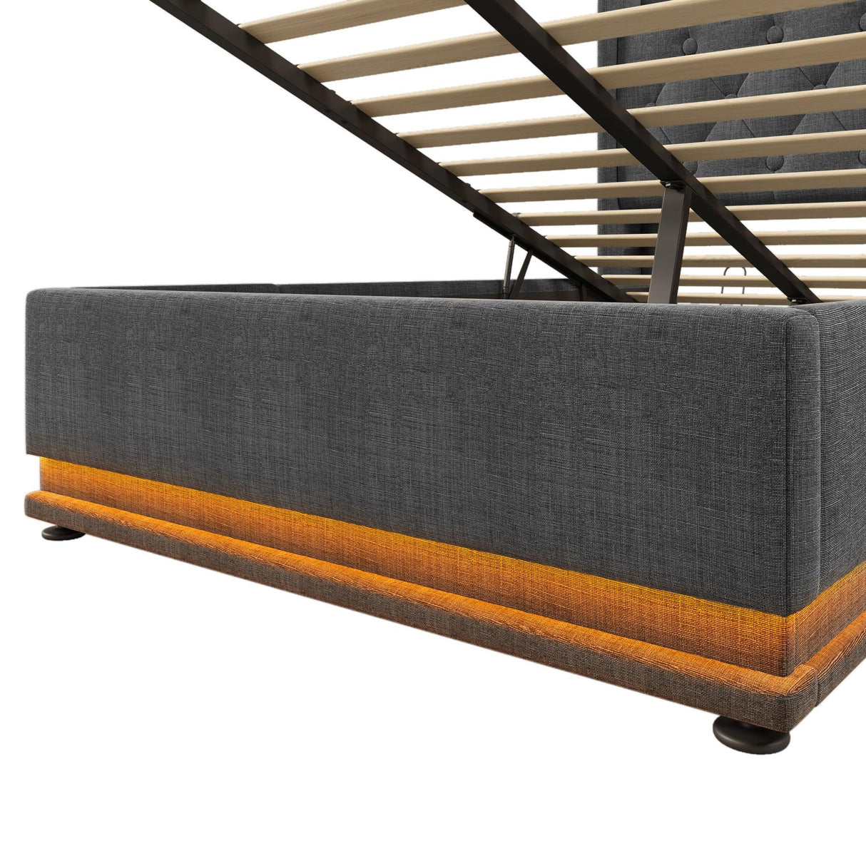 Twin Upholstered Linen Storage Bed With LED Lighting - Omega Lifestyles