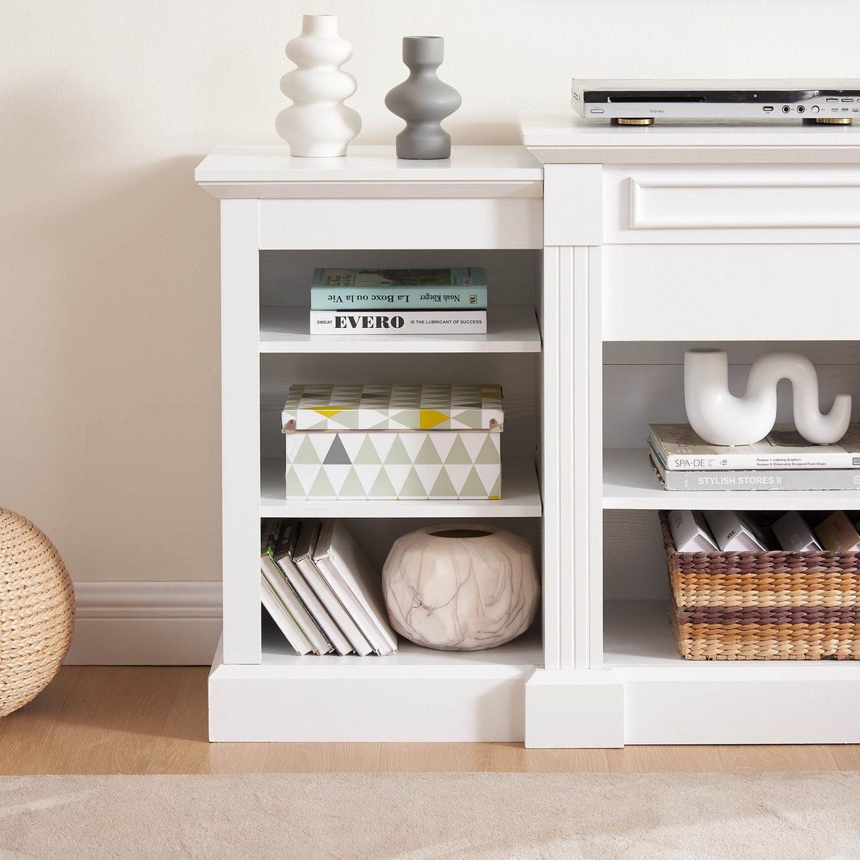White MDF Adjustable Shelf Media Console Cabinet - Sleep Galleria