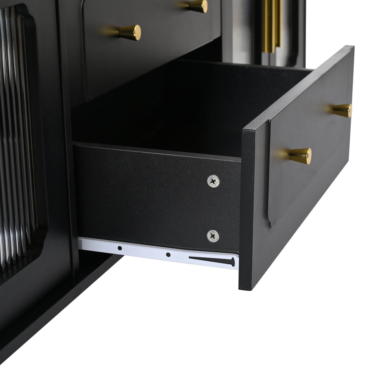 Retro Vintage Black TV Stand With Fluted Glass Doors - Sleep Galleria