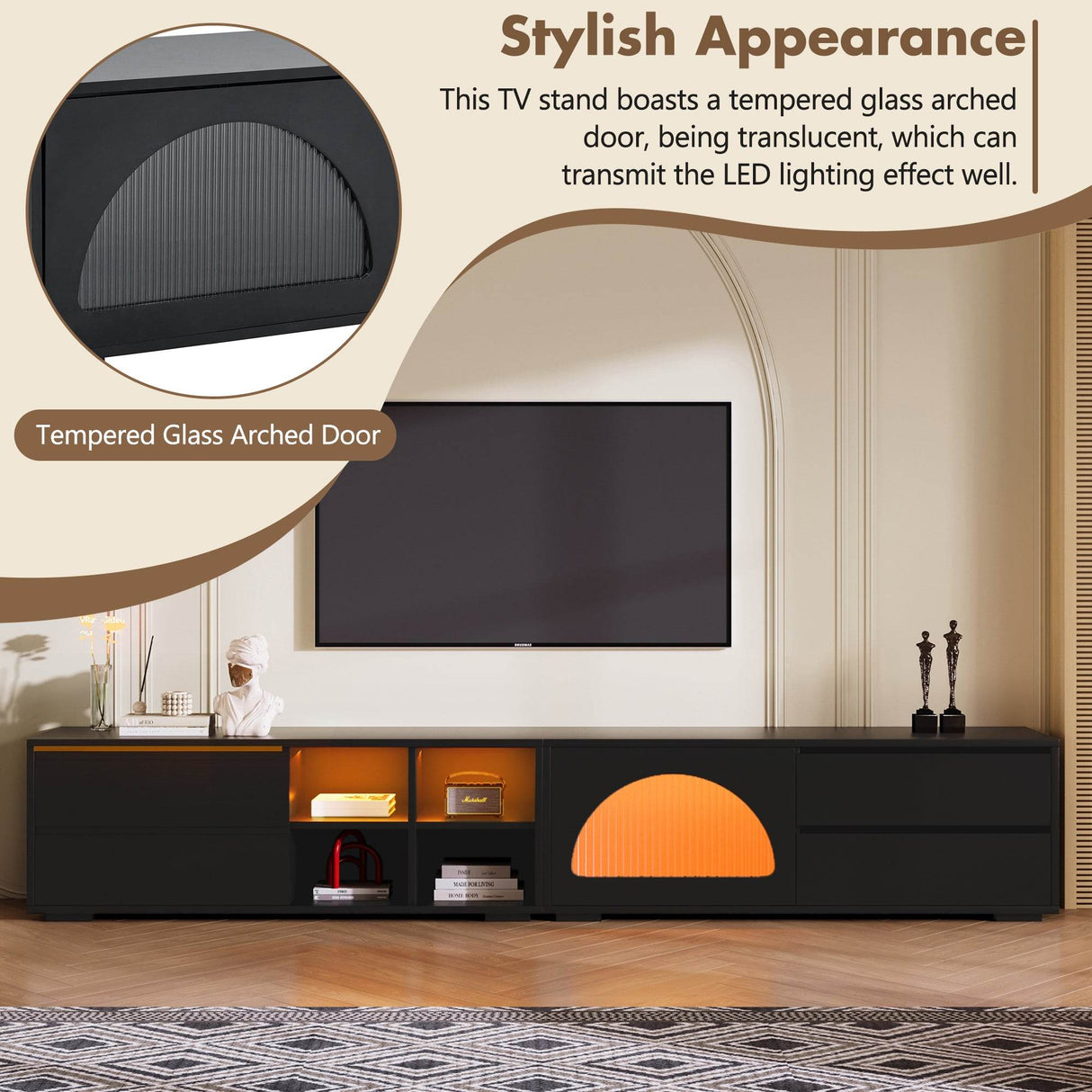 Modern Black TV Stand With LED Light And Storage - Sleep Galleria