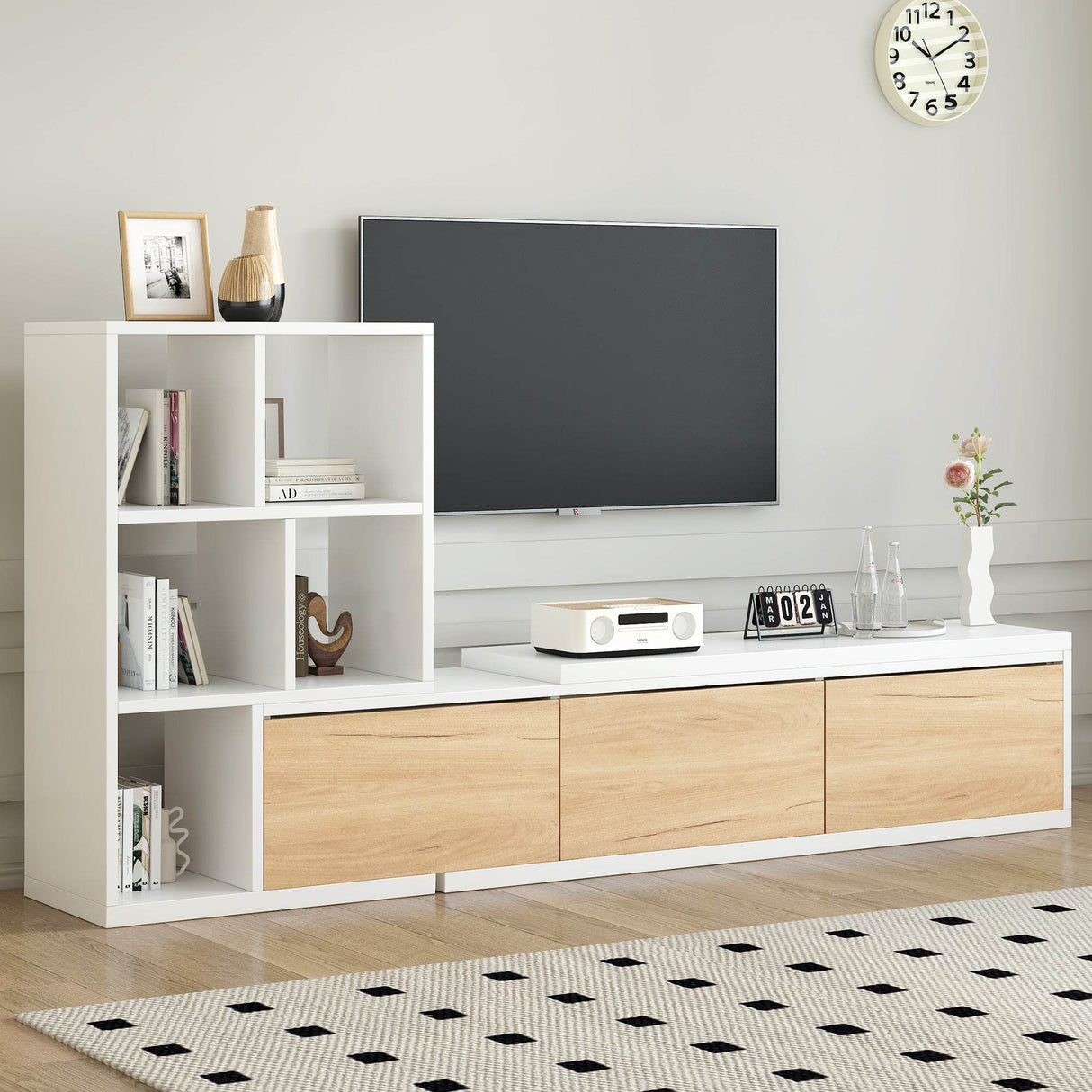 Adjustable Extendable White MDF TV Stand With Storage - Sleep Galleria