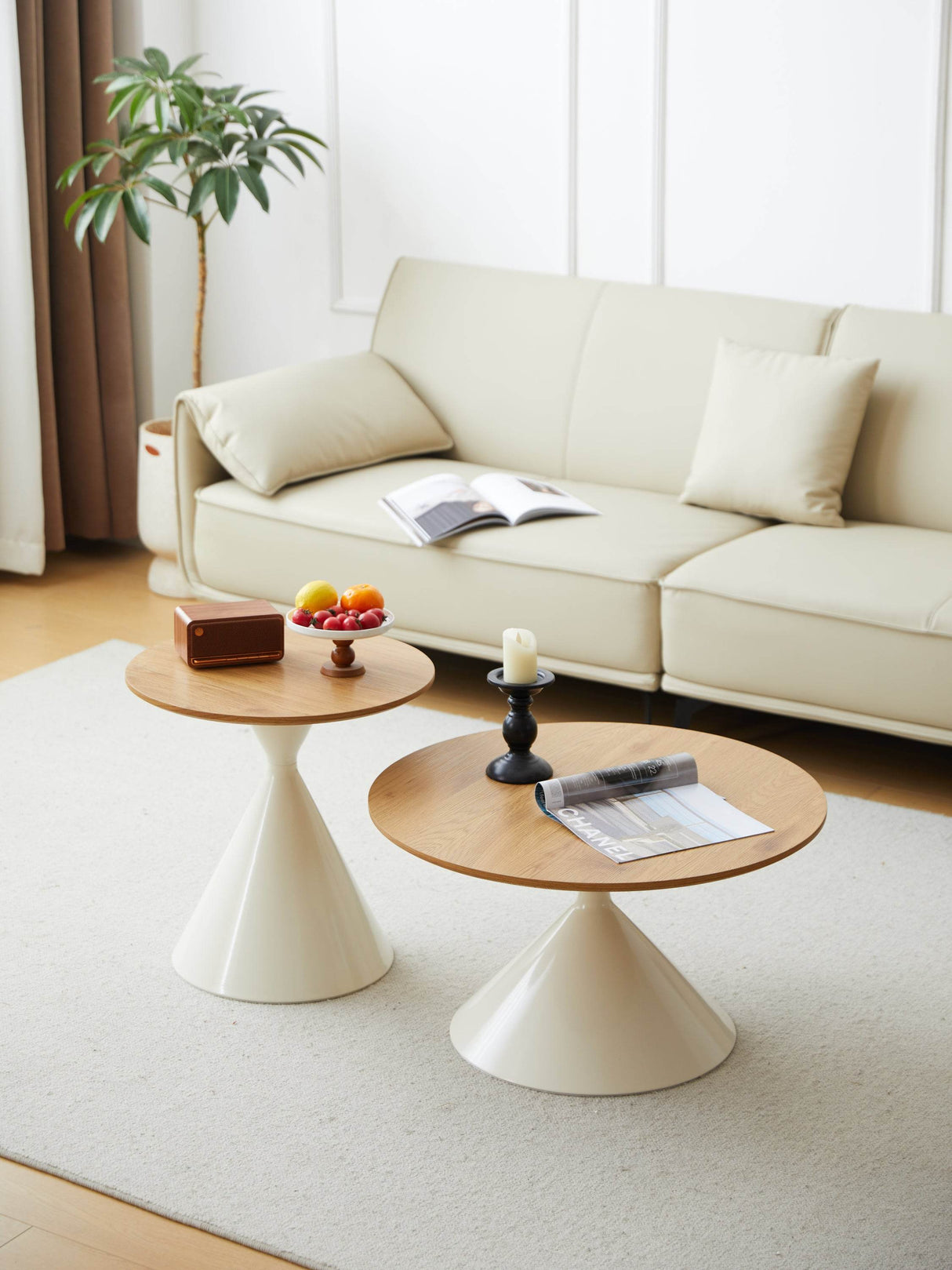 Round Brown White MDF And Metal Coffee Table Set - Sleep Galleria