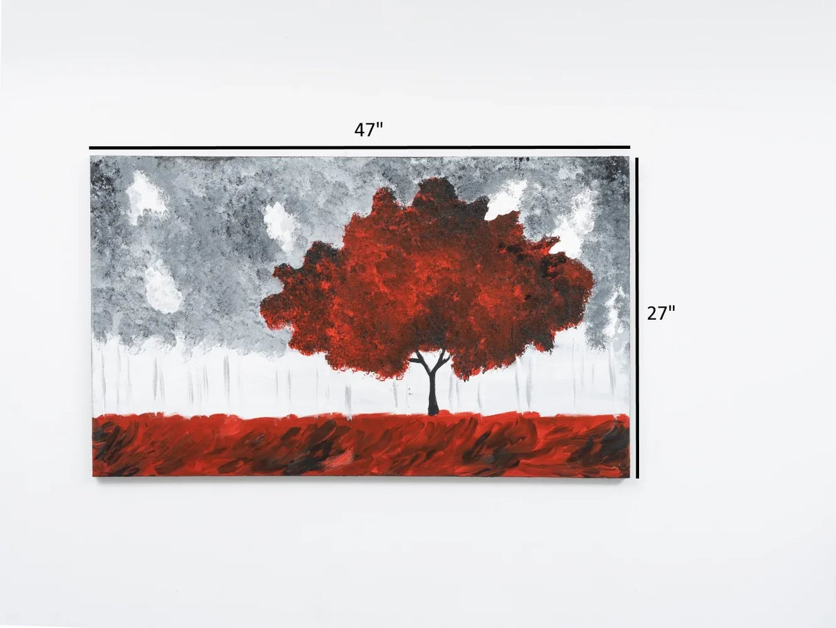 Hand-Painted Red Landscape Canvas Wall Art 47x27 Inches - Omega Lifestyles