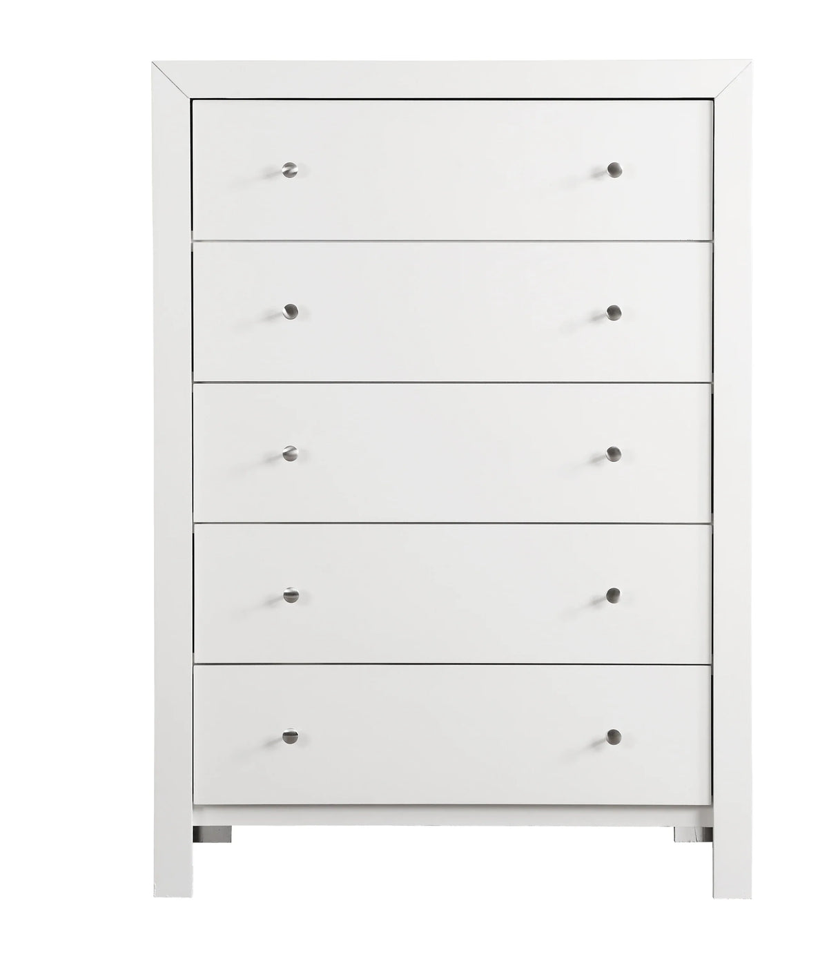 White Five-Drawer Wood Veneer Bedroom Chest - Omega Lifestyles