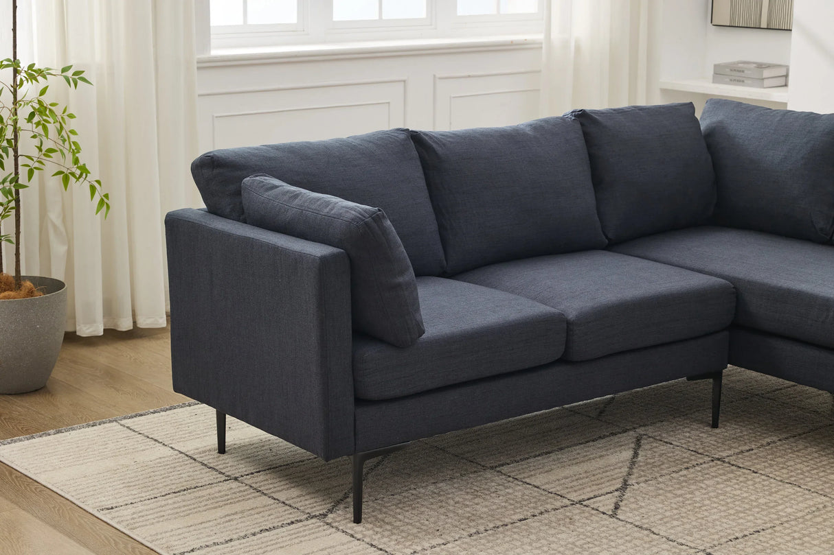 L-Shaped Grey Linen 6-Seat Convertible Sofa With Pillows - Omega Lifestyles