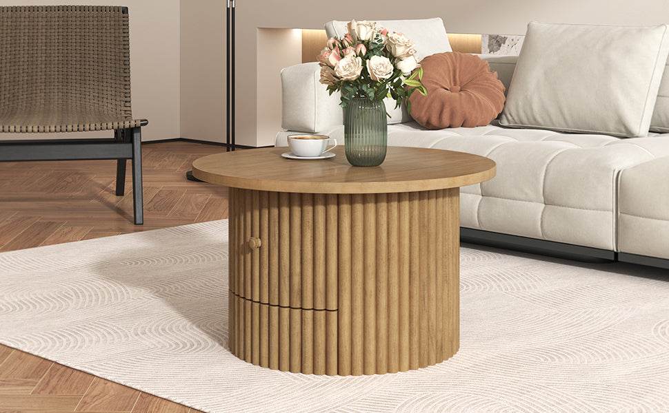 Round Farmhouse Coffee Table With Drawer - Sleep Galleria