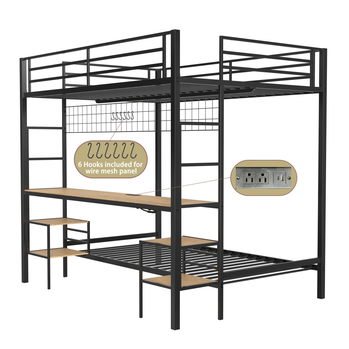 Full Over Twin Metal Bunk Bed With Desk Charging Station - Omega Lifestyles