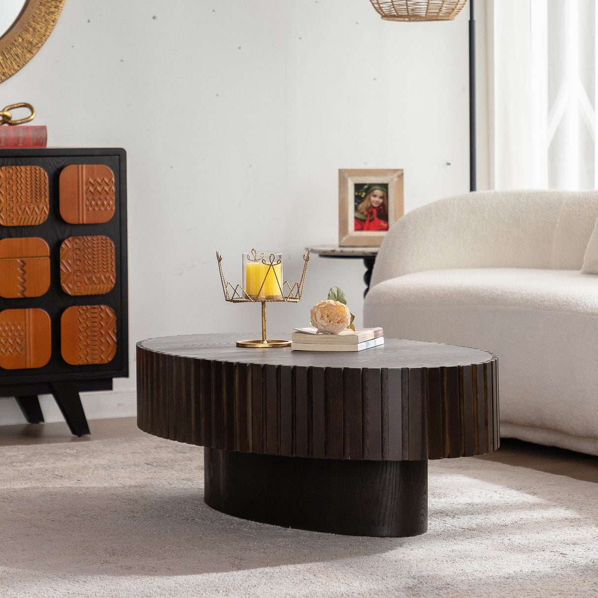 Modern Handcrafted Oval Walnut Pedestal Coffee Table - Sleep Galleria