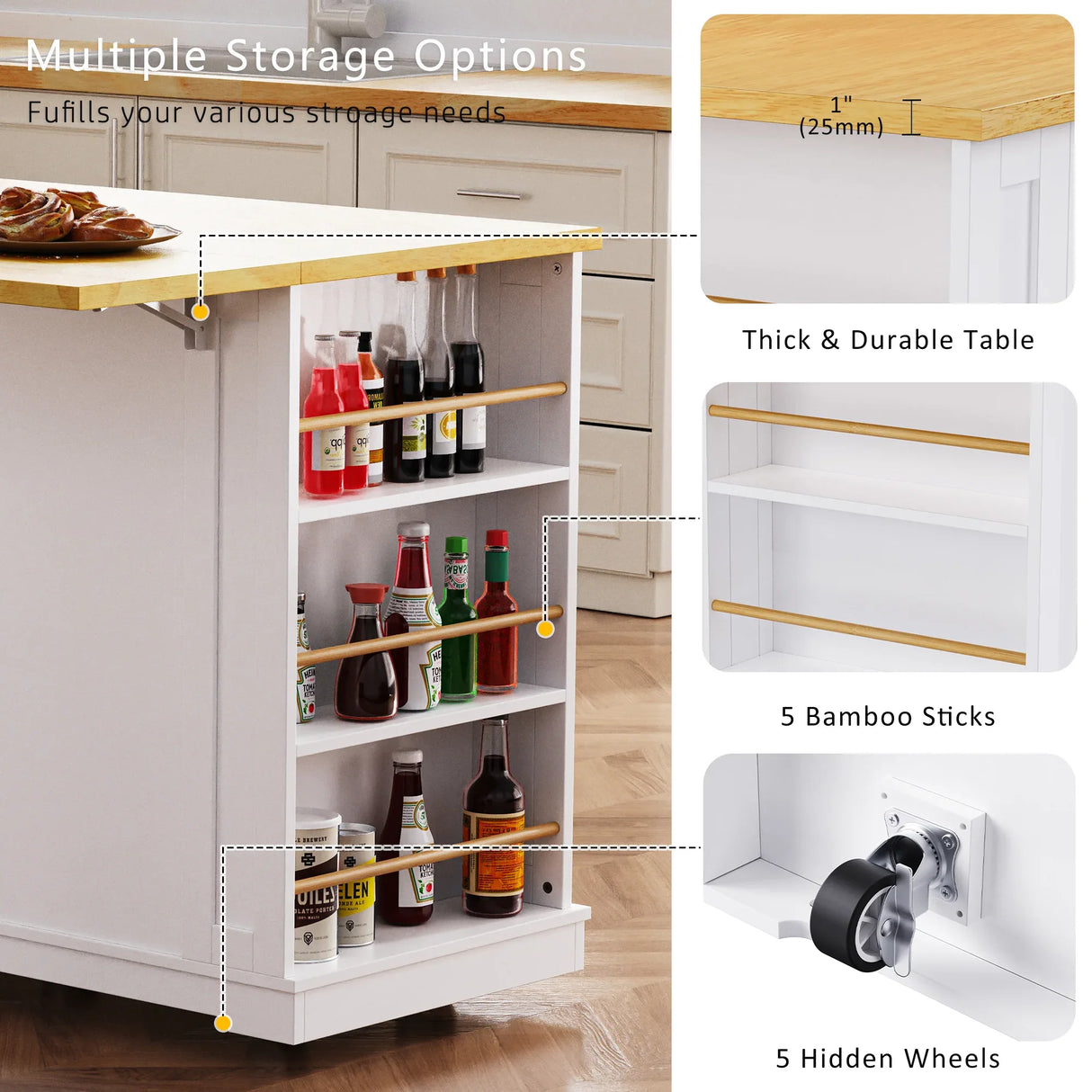 Large Kitchen Island Cart With Drop Leaf And Power Outlet - Omega Lifestyles