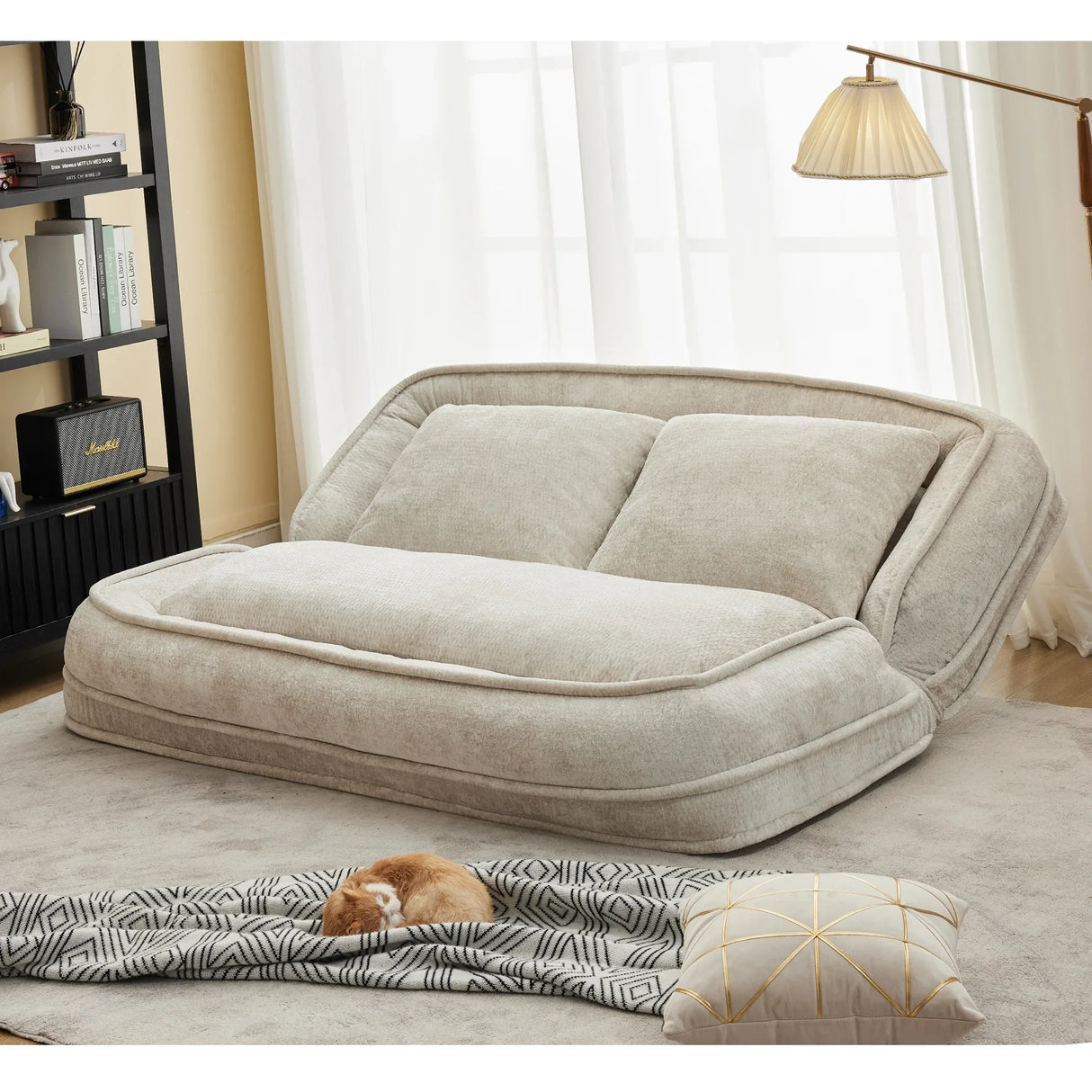 Medium-Soft Adjustable Loveseat Lazy Sofa With Chenille Upholstery - Omega Lifestyles