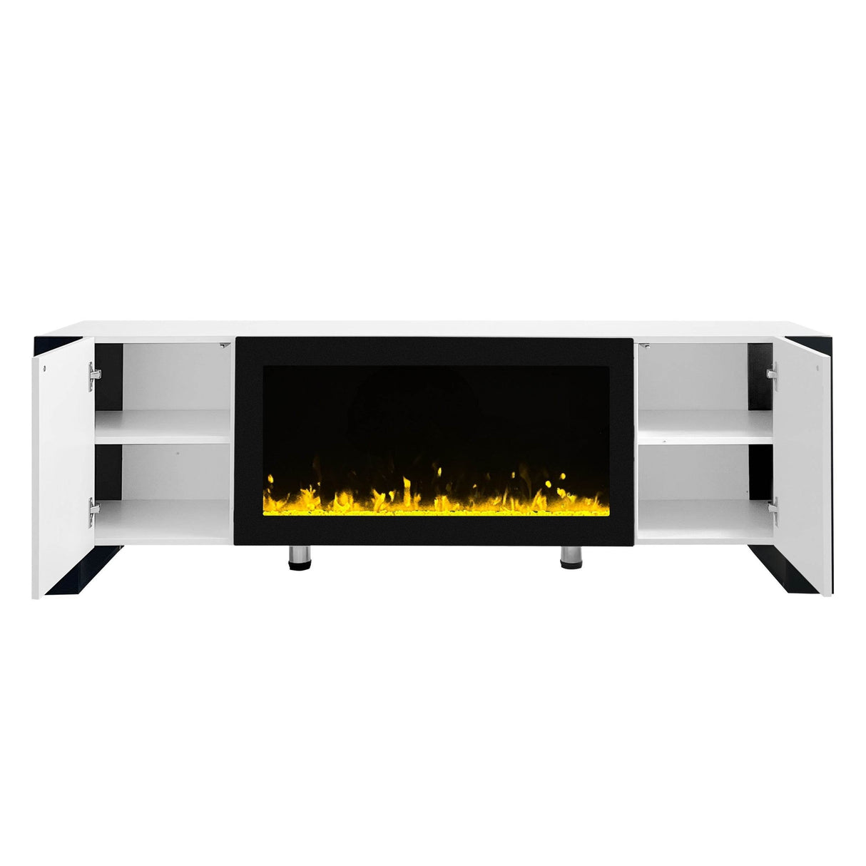 Modern White TV Stand With 34-Inch Electronic Fireplace - Sleep Galleria