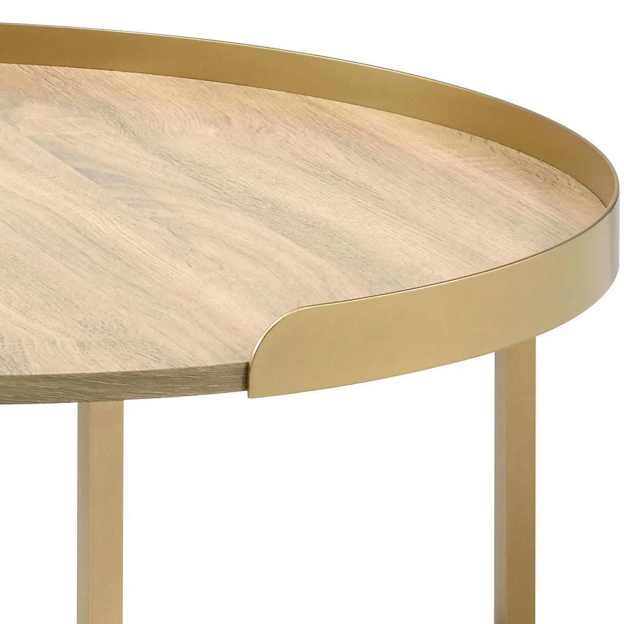 Contemporary Oak And Gold Round Tray Coffee Table - Omega Lifestyles