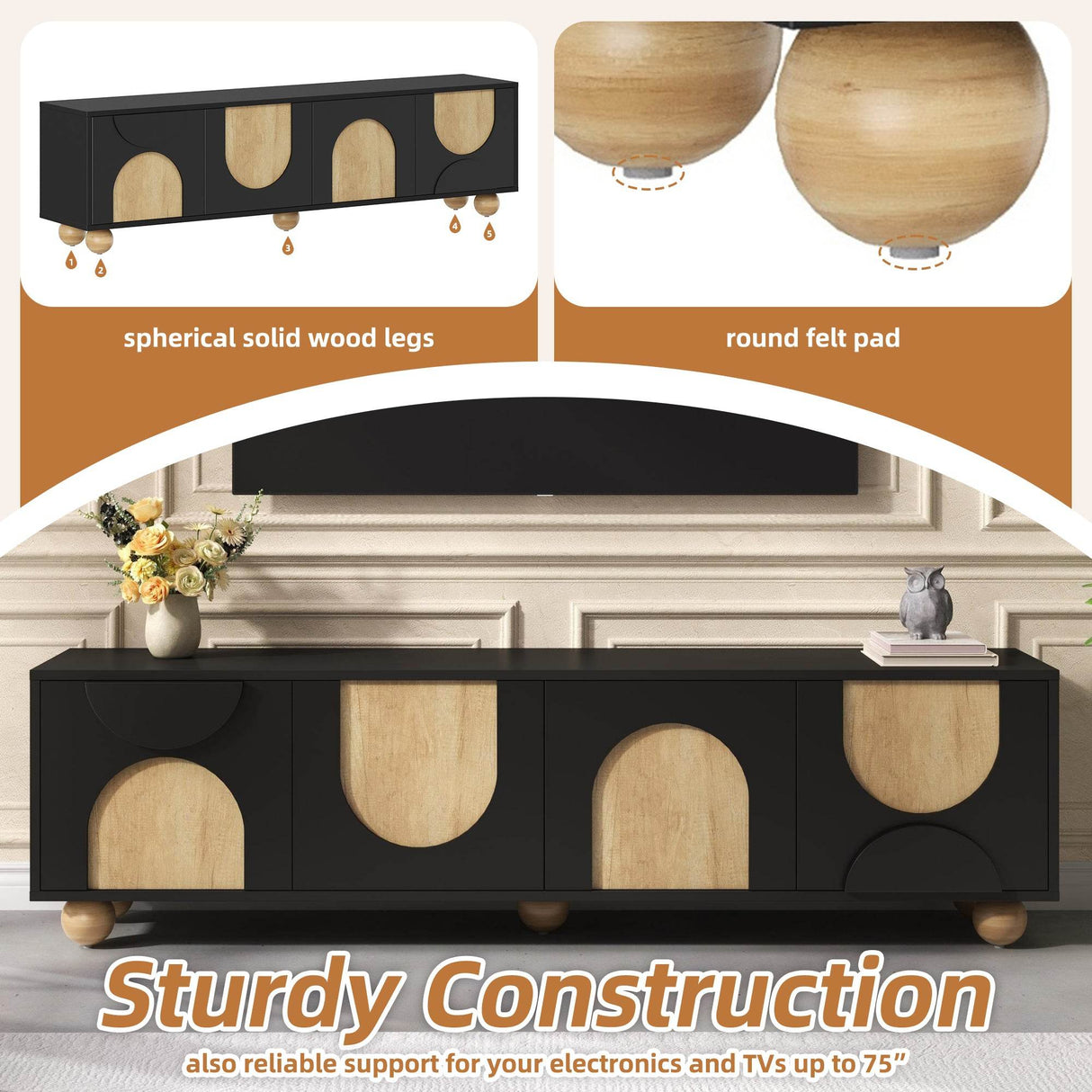 Farmhouse Black MDF Wood Grain TV Stand - Sleep Galleria