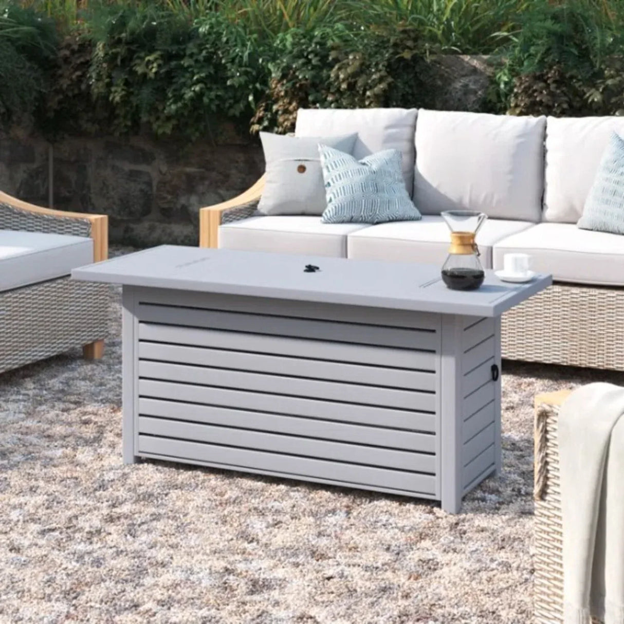 Steel Propane Outdoor Fire Pit Table With Lid Gray Steel - Omega Lifestyles