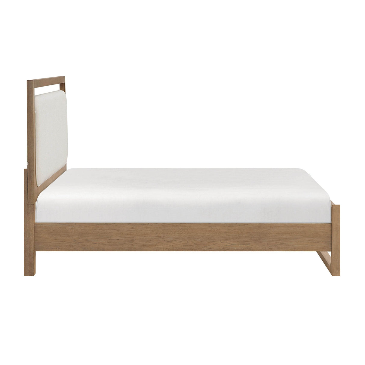 Contemporary Light Brown Wood Upholstered LED Bed Frame - Omega Lifestyles