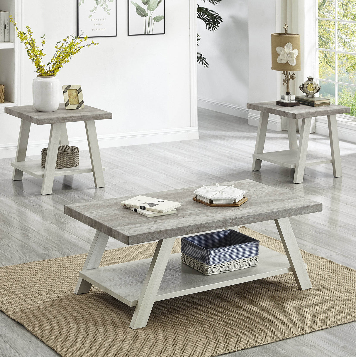 3-Piece Contemporary Wood Shelf Coffee Table Set - Sleep Galleria