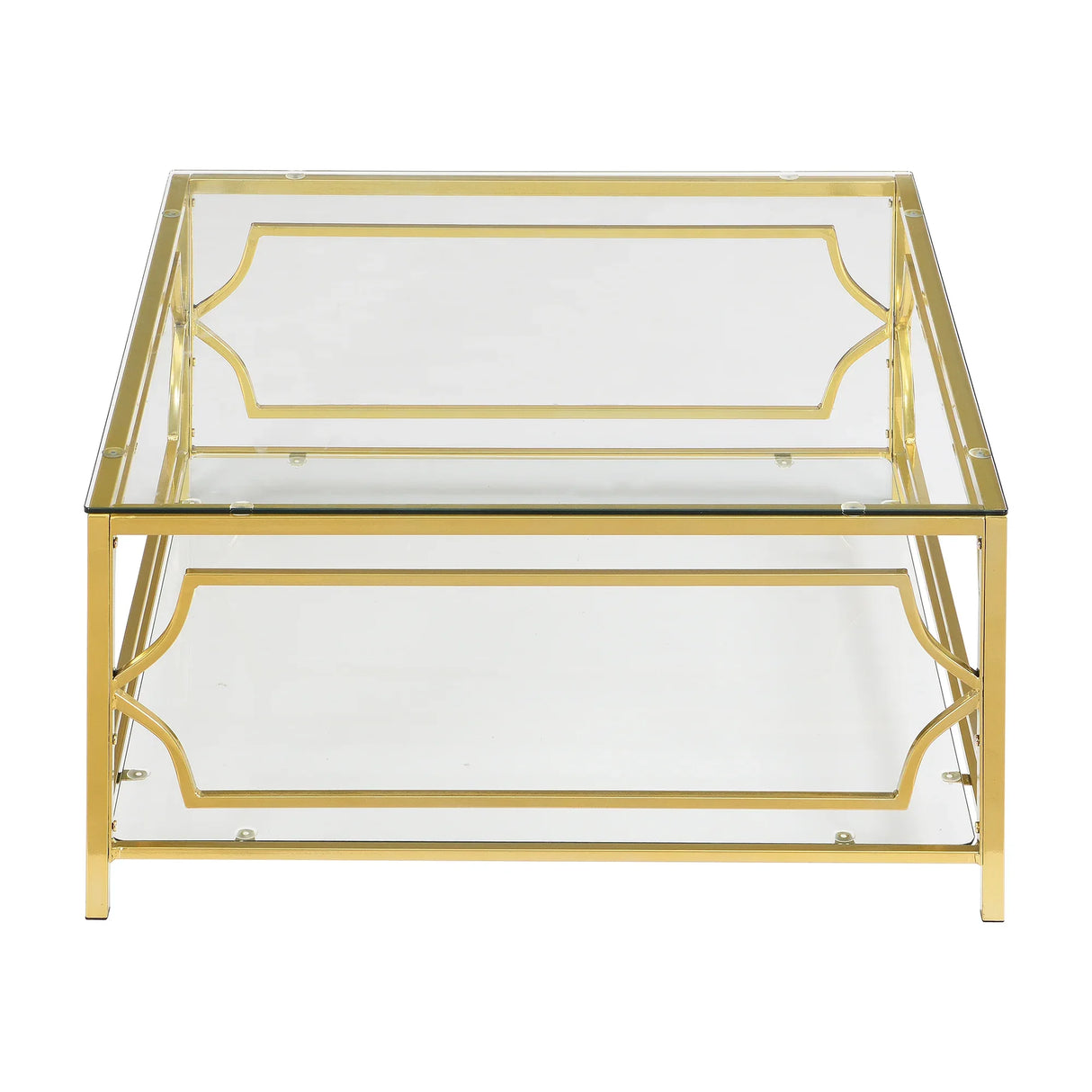Modern Square Glass Coffee Table With Gold Metal Frame - Omega Lifestyles