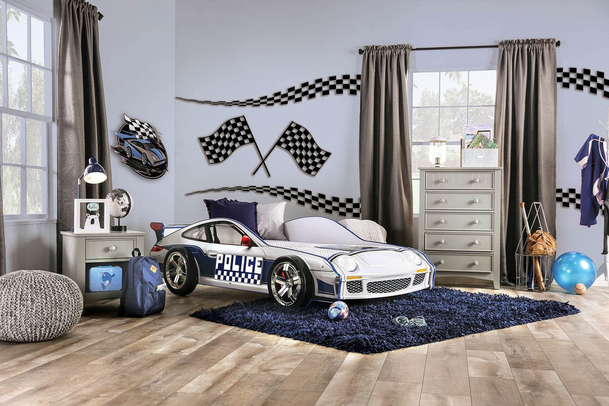 Novelty Twin Bed Police Car Design With LED Lights