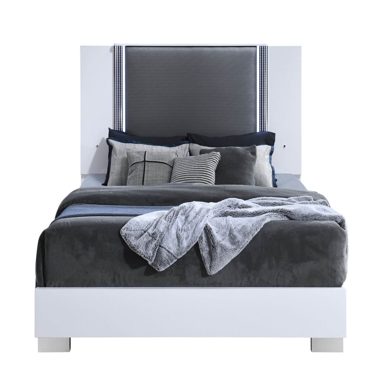 Contemporary White Panel Queen Bed Frame With LED Lighting