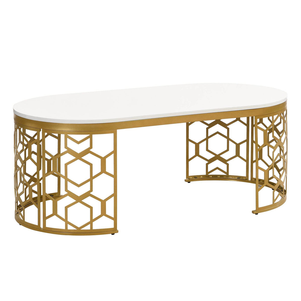 Modern Oval White MDF Gold Metal Coffee Table - Sleep Galleria