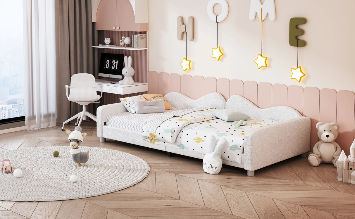 Twin Upholstered Sherpa Fabric Daybed With Cloud Backrest - Omega Lifestyles