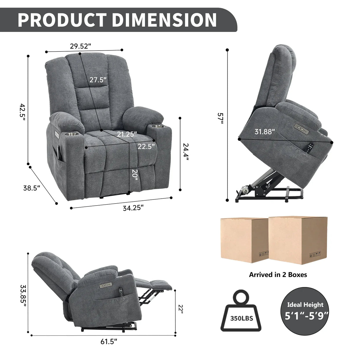 Power Lift Medium-Firm Chenille Upholstered Recliner Chair - Omega Lifestyles