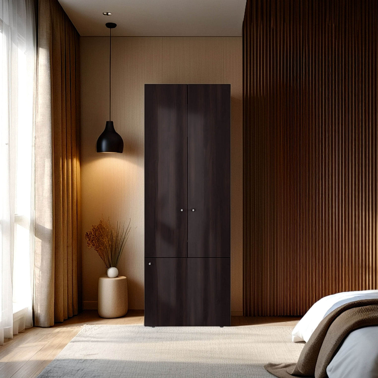 Three-Door Engineered Wood Armoire With Shelves