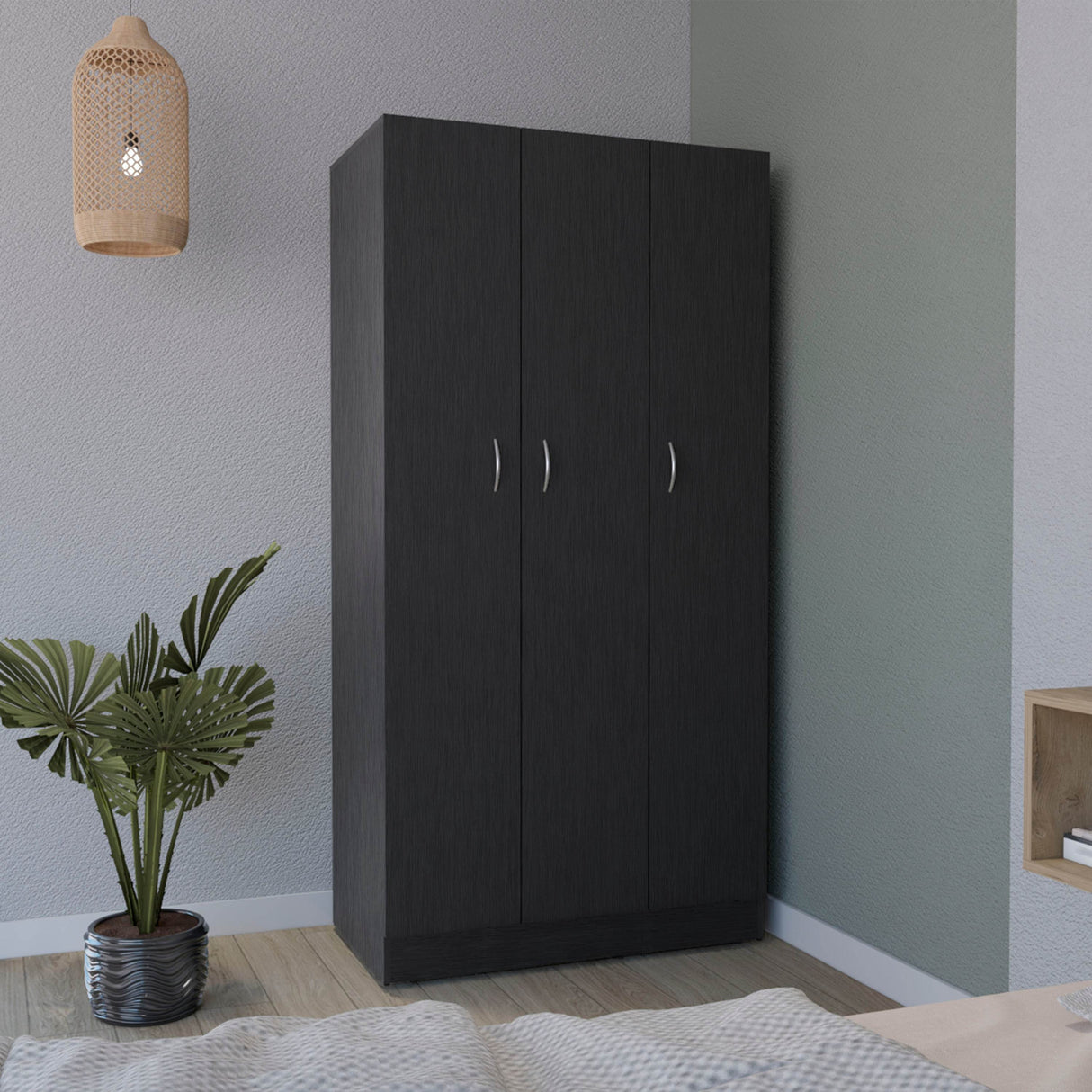Black Particle Board Armoire Wardrobe With Drawers And Shelves