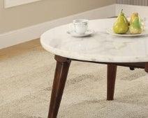 White Marble Top Walnut Finish Round Coffee Table - Omega Lifestyles