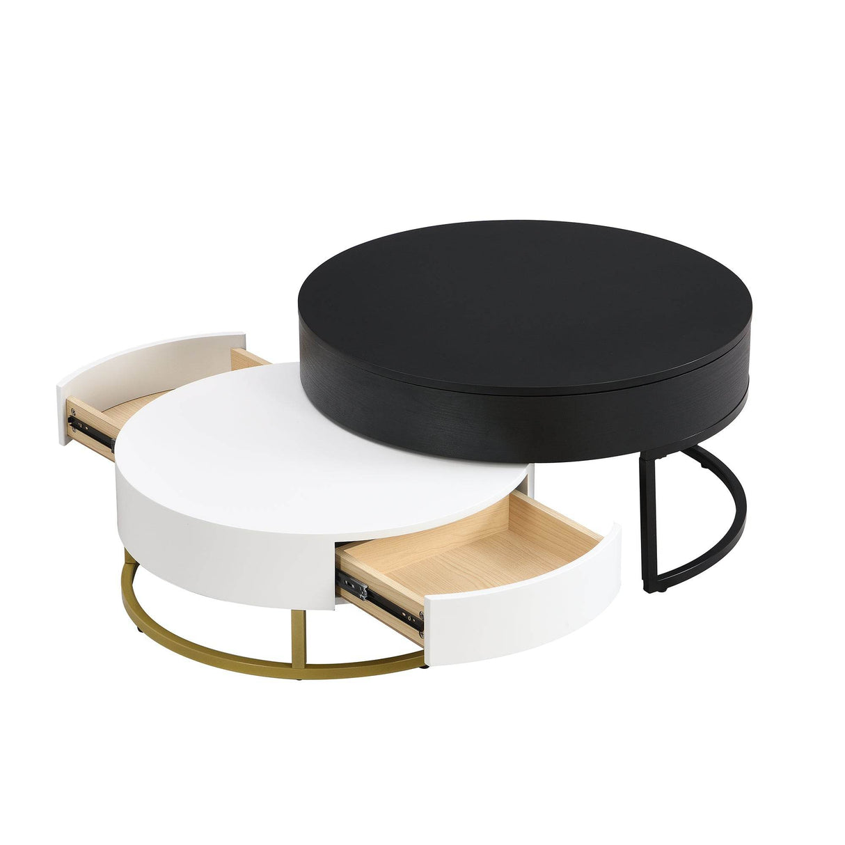 Modern Round Lift-Top Nesting Coffee Tables With Drawers - Sleep Galleria