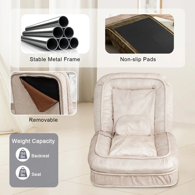 Adjustable Velvet Upholstered Massage Floor Sofa With Pillow - Omega Lifestyles