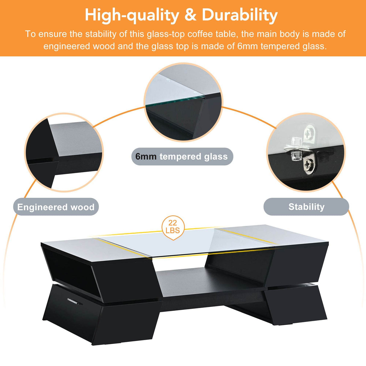 Modernist 2-Tier Black Tempered Glass Coffee Table - Sleep Galleria