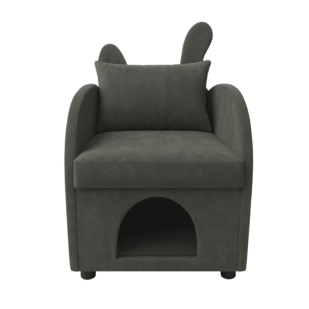 Dark Gray Bunny-Ear Fabric Pet Furniture Armchair - Omega Lifestyles