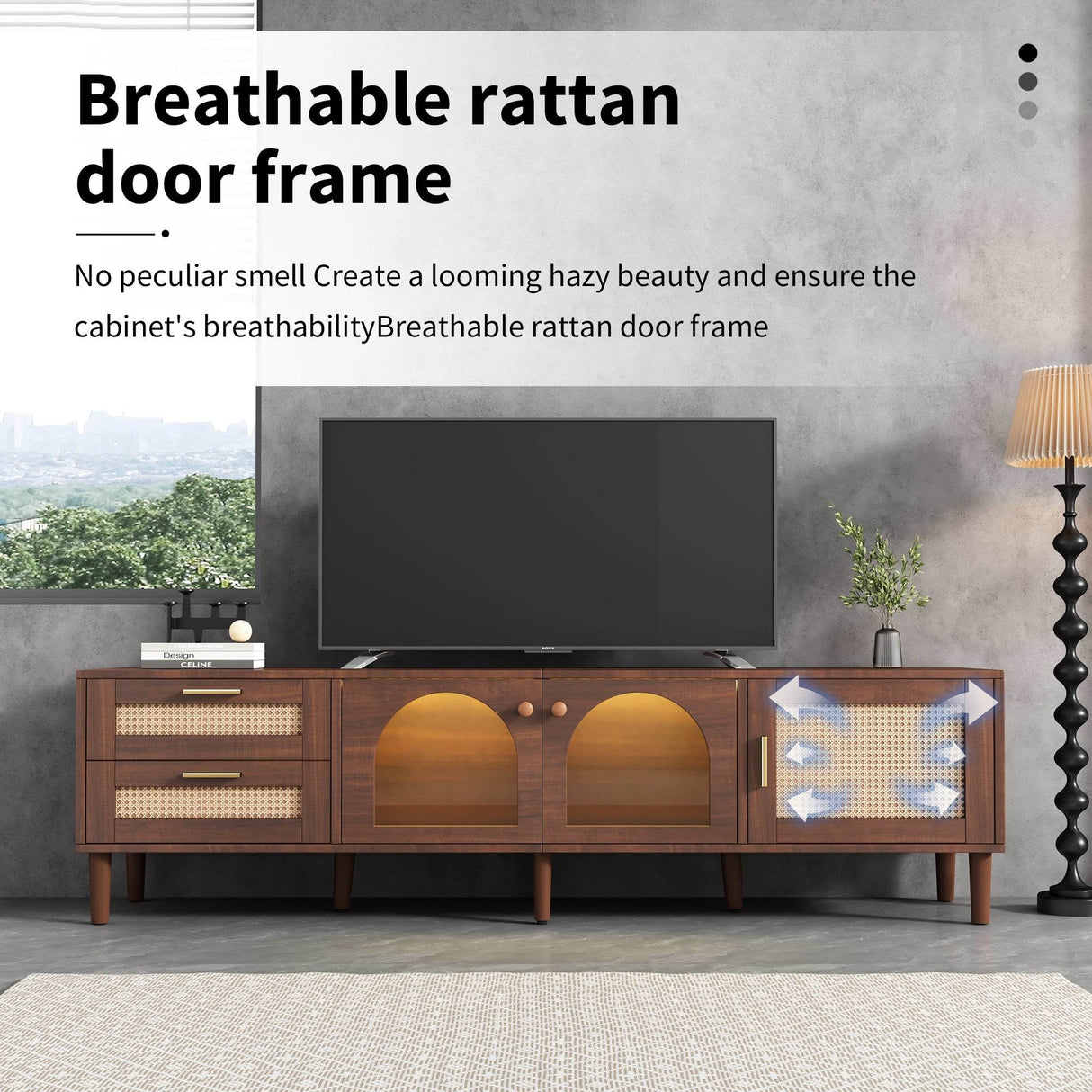 Rattan-Inspired Media Console TV Stand With Storage - Sleep Galleria