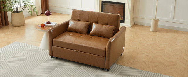 Convertible PU Leather Sofa Bed With USB Ports - Omega Lifestyles