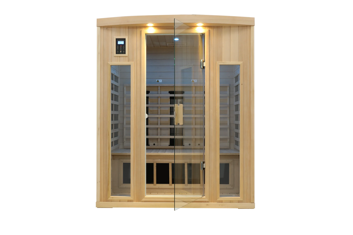 Low EMF Far Infrared Solid Wood Hemlock Sauna For 3 - Omega Lifestyles
