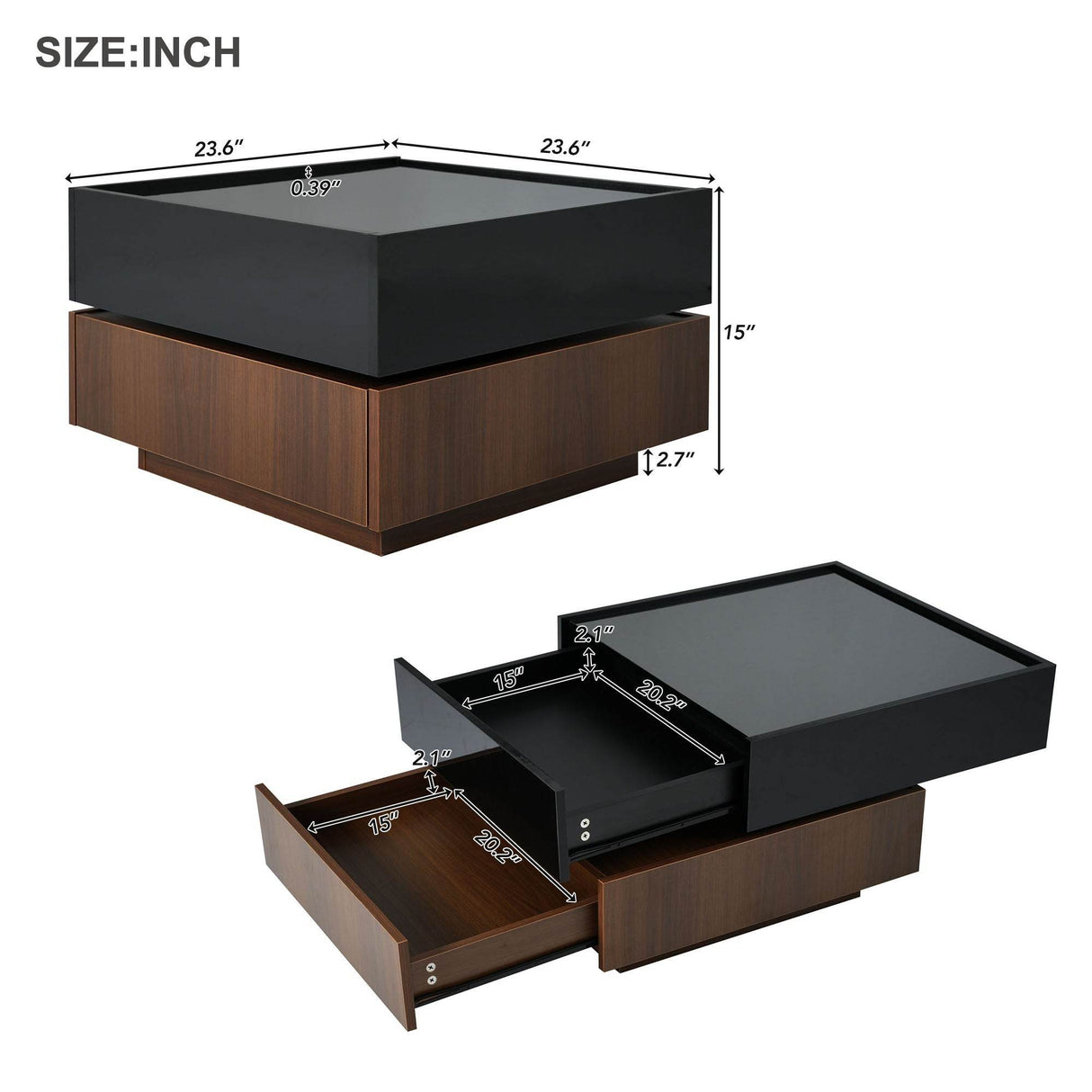 360 Degree Rotating Square Coffee Table With Drawers - Omega Lifestyles