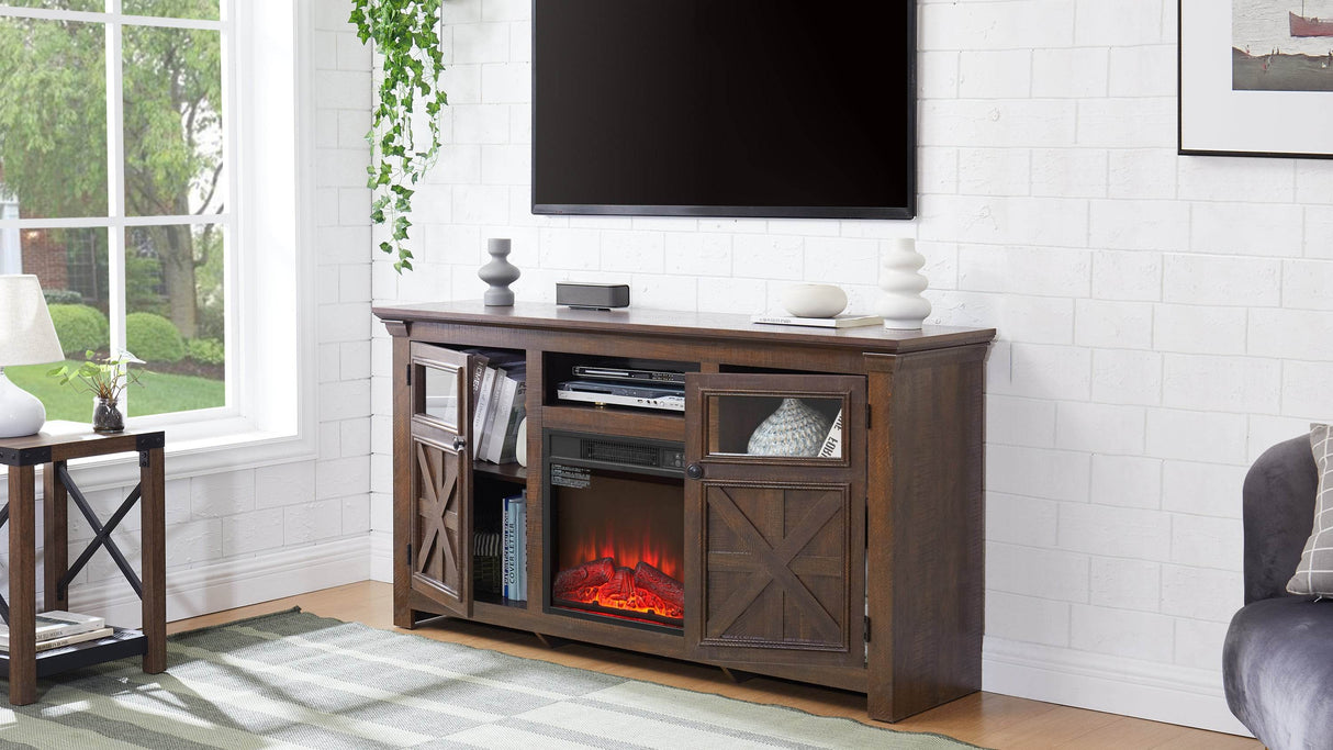 Farmhouse Espresso TV Stand With Fireplace Insert - Sleep Galleria