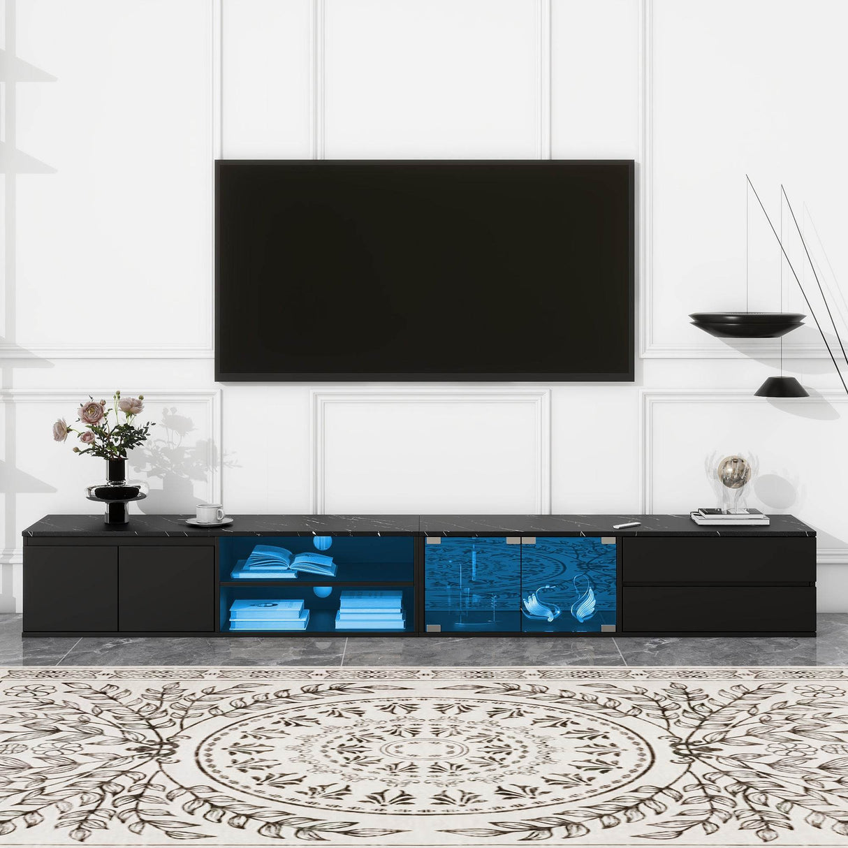 Modern APP Controlled LED Black Marble TV Stand - Sleep Galleria