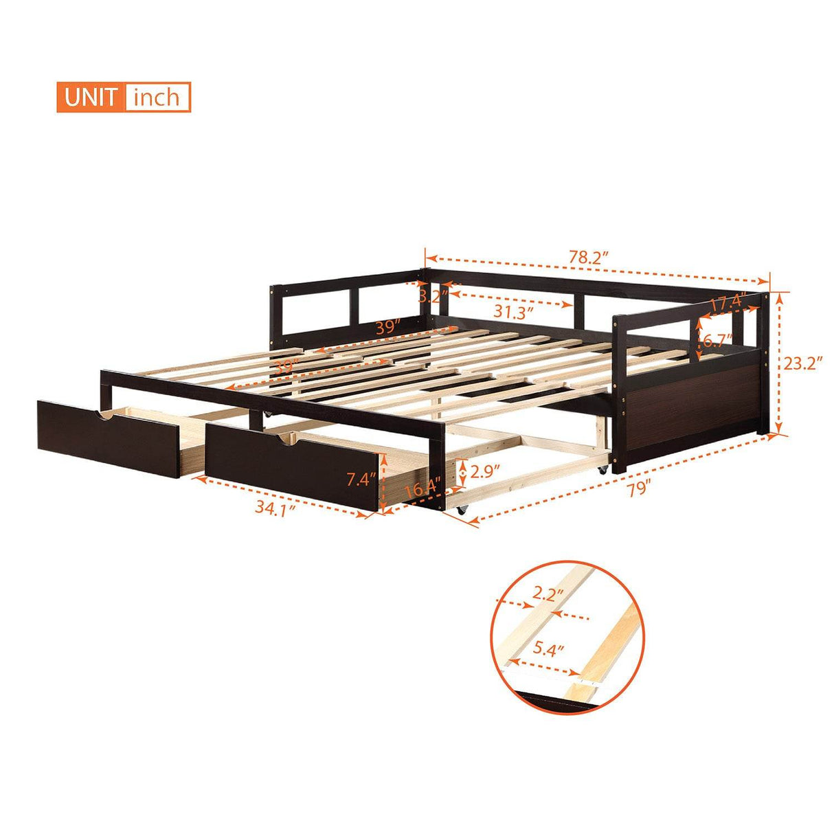 Twin Extendable Solid Wood Daybed With Trundle And Storage Drawers - Omega Lifestyles