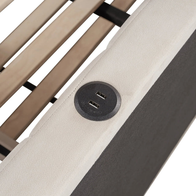 Full Upholstered L-Shaped Daybed With Twin Trundle and USB Ports - Omega Lifestyles